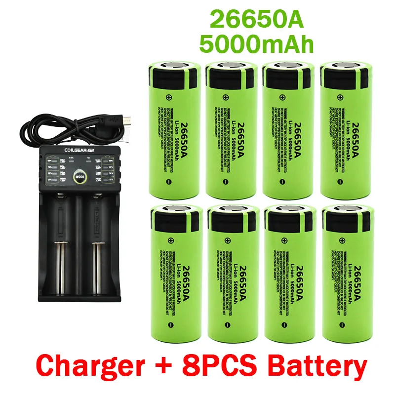 100% New Original high quality 26650 battery 5000mAh 3.7V 50A lithium ion rechargeable battery for 26650A LED flashlight+charger
100% New Original high quality 26650 battery 5000mAh 3.7V 50A lithium ion rechargeable battery for 26650A LED flashlight+charger