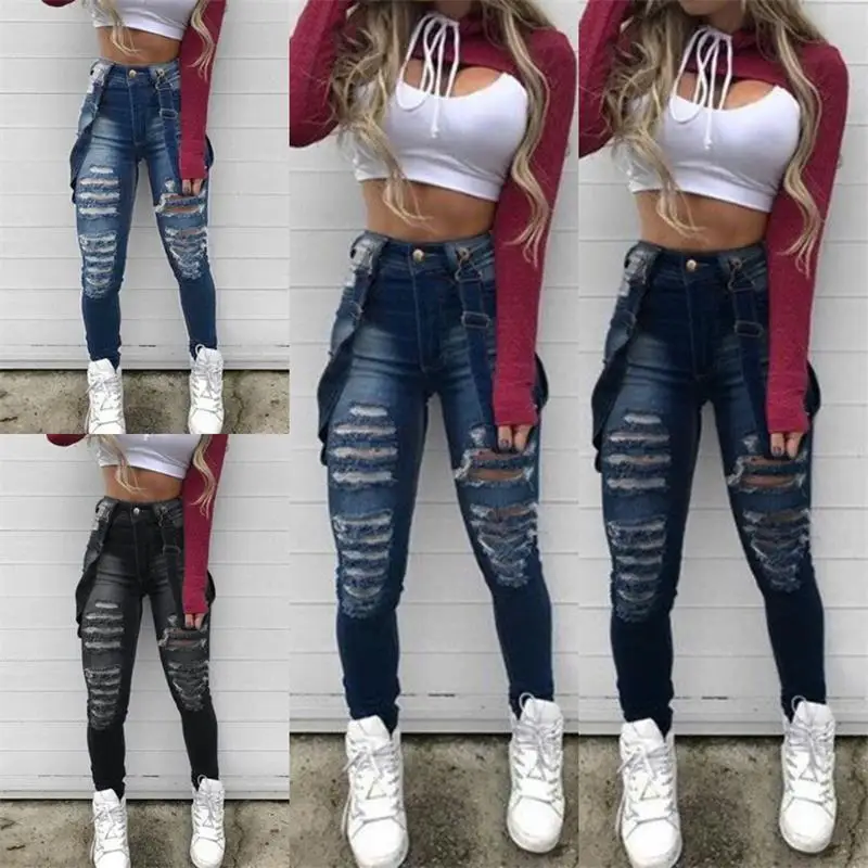 2022 Women's High Waist Solid Color Ripped Jeans Fashion Casual Slim Fit Skinny Suspender Trousers Denim Pencil Pants
2022 Women's High Waist Solid Color Ripped Jeans Fashion Casual Slim Fit Skinny Suspender Trousers Denim Pencil Pants