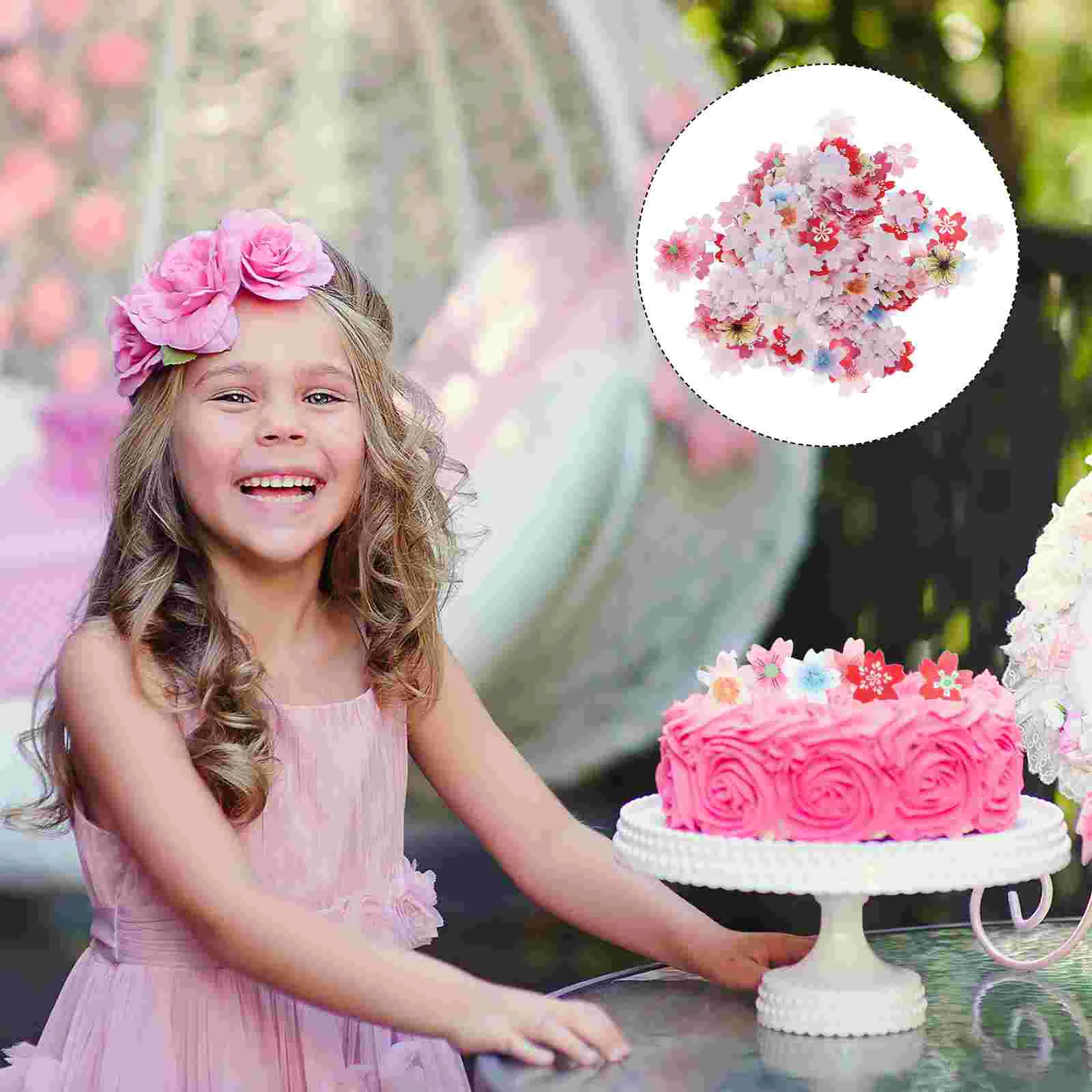 

Edible Cupcake Toppers Cake: Blossoms Flower Cake Decor Glutinous Paper Decorations for Dessert Donut Pastry Decor