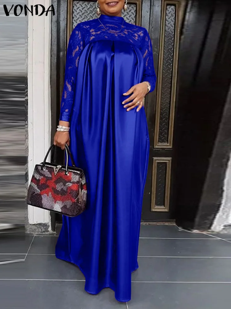 VONDA 2023 Summer Elegant Women Lace Patchwork Satin Maxi Dress Long Sleeve Stand Collar Long Dresses Vintage Casual Robe Femme
VONDA 2023 Summer Elegant Women Lace Patchwork Satin Maxi Dress Long Sleeve Stand Collar Long Dresses Vintage Casual Robe Femme