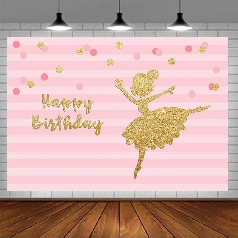 

Photography Backdrop Pink Stripes Gold Polka Dots Girl Ballet Princess Birthday Party Decor Banner Photo Studio Booth Background