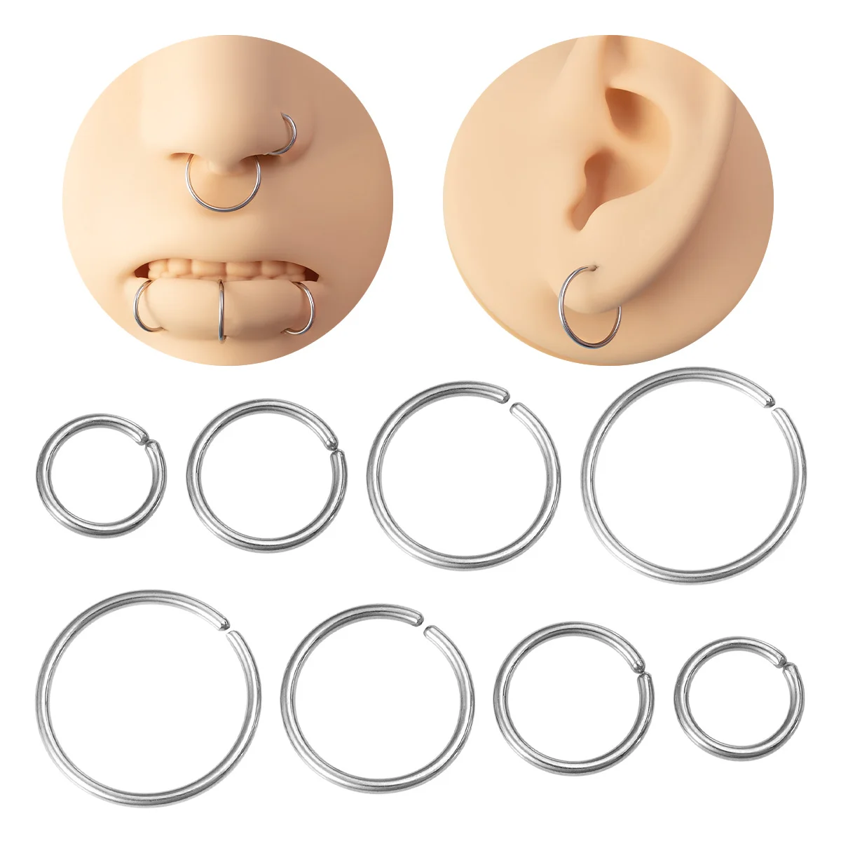 4pcs Hoop Earrings Nose Rings Septum Lip Piercing Set Stainless Steel Ear Cartilage Tragus Helix Circular for Women Body Jewelry
4pcs Hoop Earrings Nose Rings Septum Lip Piercing Set Stainless Steel Ear Cartilage Tragus Helix Circular for Women Body Jewelry