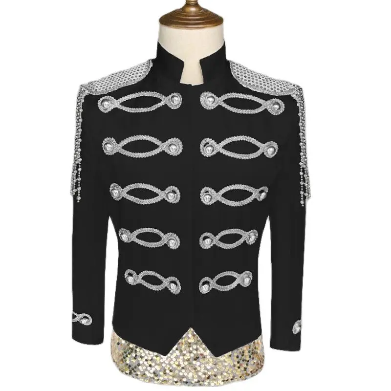 Stylish Military Blazer Men Slim Fit England Stage Costumes for Singers Mens Blazer Jacket Steampunk Victoria Cosplay Costume 
Stylish Military Blazer Men Slim Fit England Stage Costumes for Singers Mens Blazer Jacket Steampunk Victoria Cosplay Costume