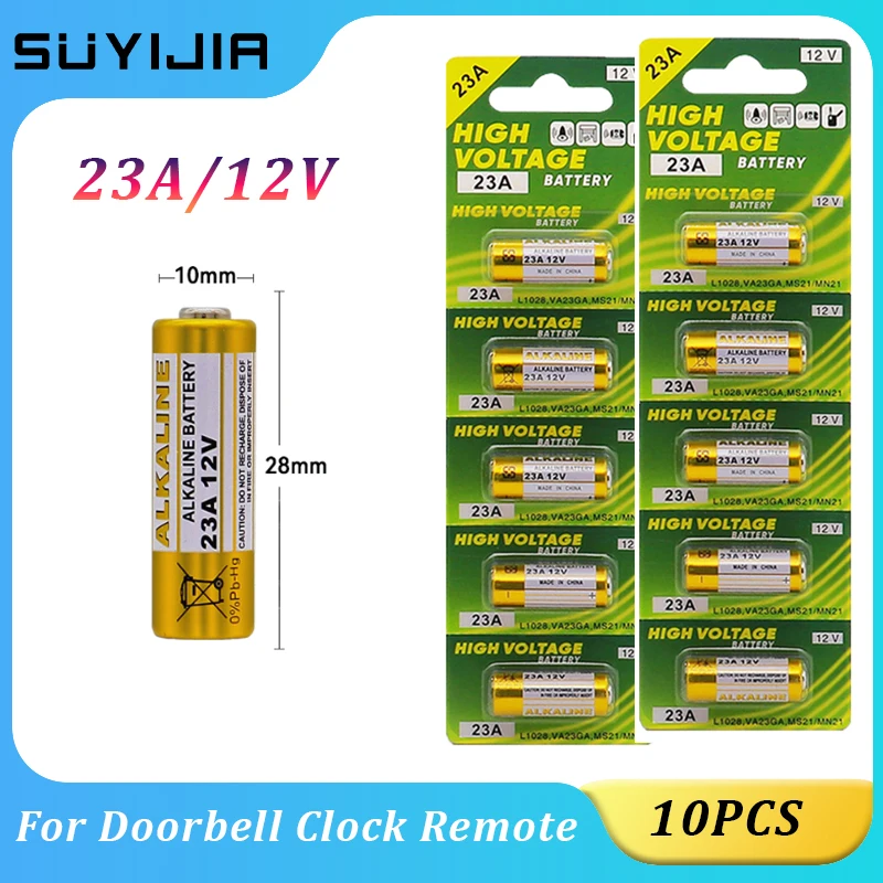 10pcs A23 23A12V Alkaline Battery 23GA A23S E23A EL12 MN21 MS21 V23GA L1028 GP23A LRV08 for Remote Control Doorbell Dry Batteria
10pcs A23 23A12V Alkaline Battery 23GA A23S E23A EL12 MN21 MS21 V23GA L1028 GP23A LRV08 for Remote Control Doorbell Dry Batteria