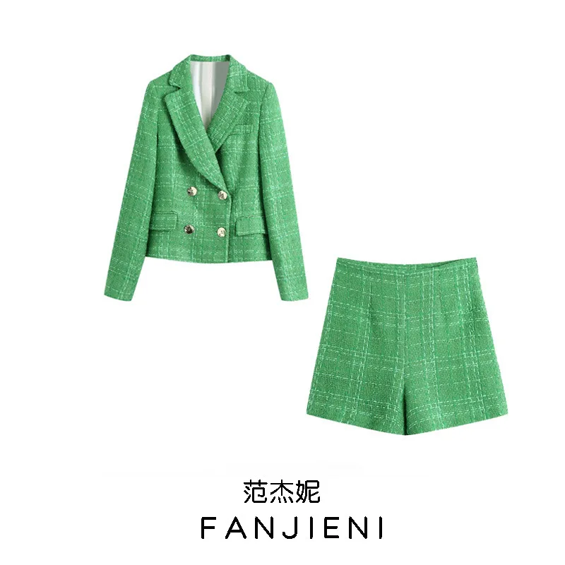 Woman Simple Green Plaid Tweed Fitted 2 Pieces Set Blazers Female Jacket England Style Short Coats
Woman Simple Green Plaid Tweed Fitted 2 Pieces Set Blazers Female Jacket England Style Short Coats