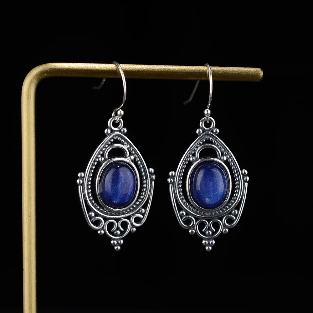 Retro 925 Sterling Silver Earrings Oval 8X10MM Natural Kyanite Earrings Anniversary Party Stylish Ear Jewelry for Women
Retro 925 Sterling Silver Earrings Oval 8X10MM Natural Kyanite Earrings Anniversary Party Stylish Ear Jewelry for Women
