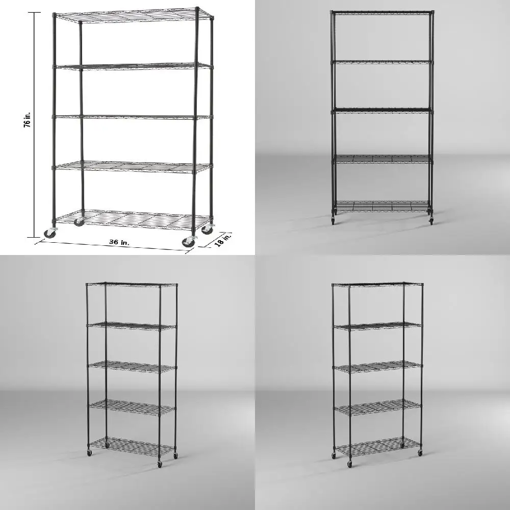 "Perfectly Luxurious 5-Shelf Black Garage Shelving Unit - Ideal for Home Storage & Organization, W x 36" D x 76" H".
"Perfectly Luxurious 5-Shelf Black Garage Shelving Unit - Ideal for Home Storage & Organization, W x 36" D x 76" H".