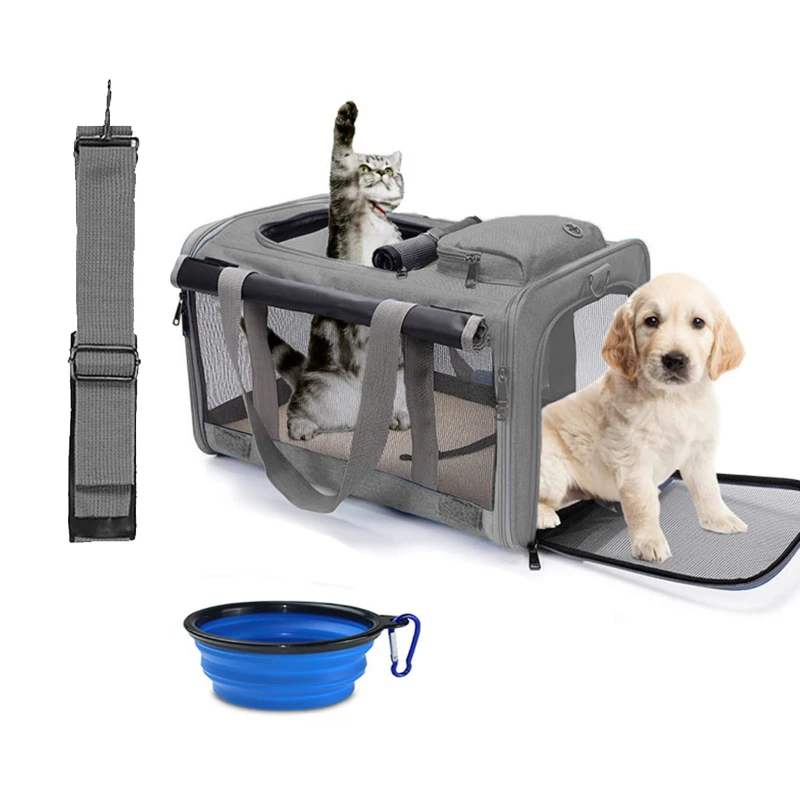 Airline Approved Pet Travel Carrier, 20LB Load Bearing Foldable Cat Carrier with a Bowl, Soft Sided Carring bag with 2 Side Roll
Airline Approved Pet Travel Carrier, 20LB Load Bearing Foldable Cat Carrier with a Bowl, Soft Sided Carring bag with 2 Side Roll