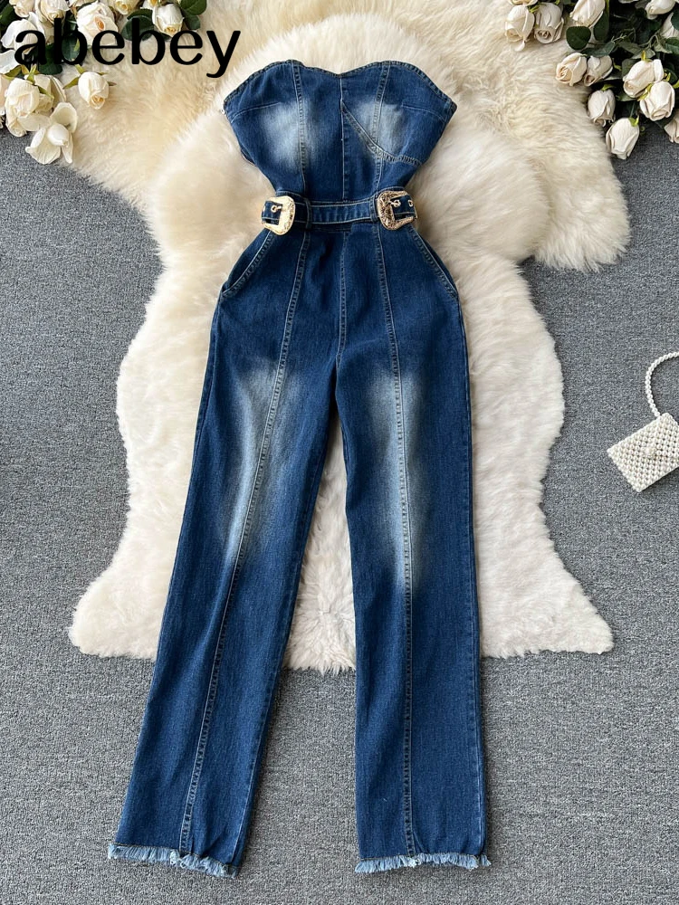 Strapless Denim Jumpsuit Women's 2022 Spring New Korean Fashion Waist Closing Temperament Female Wide Leg Pants Trend
Strapless Denim Jumpsuit Women's 2022 Spring New Korean Fashion Waist Closing Temperament Female Wide Leg Pants Trend