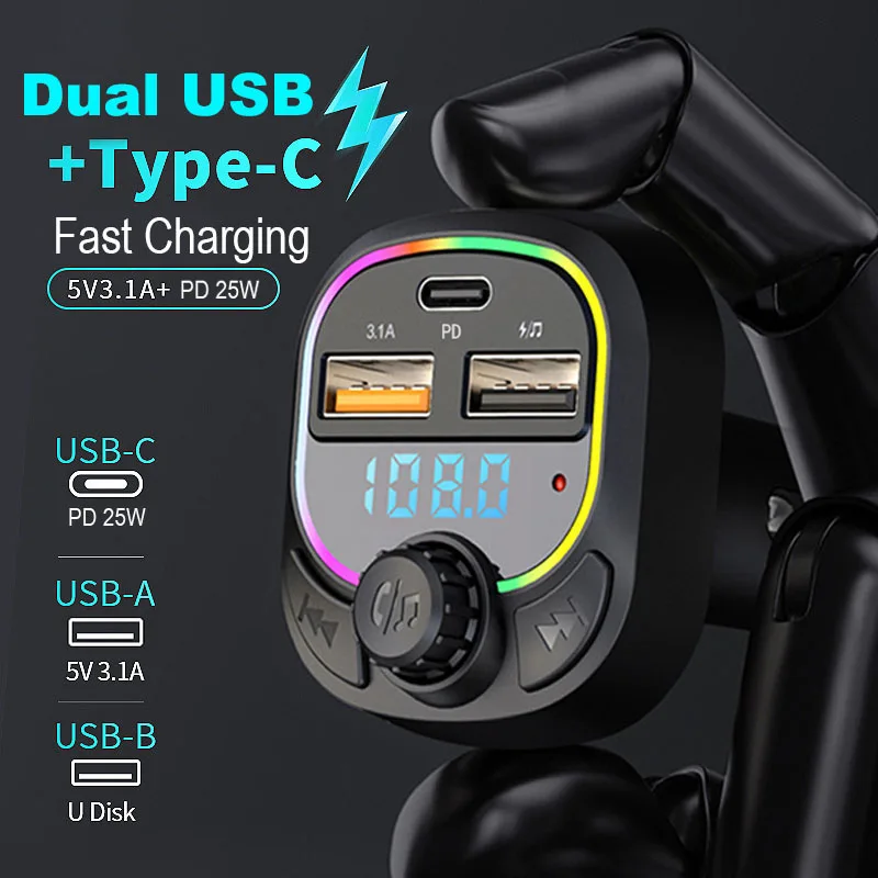 PD 25W Fast Charger Car FM Transmitter Bluetooth Adapter Handsfree Stereo Mp3 Player Dual USB Car Charger Colorful FM Modulator
PD 25W Fast Charger Car FM Transmitter Bluetooth Adapter Handsfree Stereo Mp3 Player Dual USB Car Charger Colorful FM Modulator