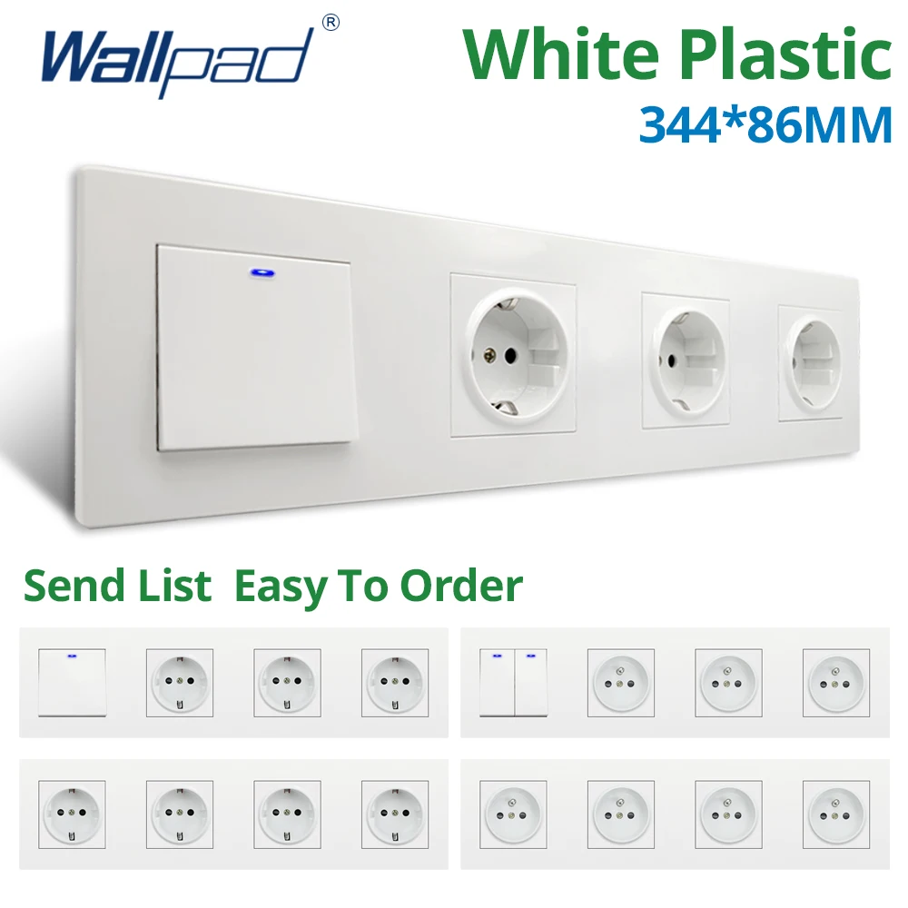 Wallpad White PC Panel 1 2 3 Gang 2 Way Wall Switch And Socket EU Power Outlet Plug Backlight 344*86mm AC 110V 220V
Wallpad White PC Panel 1 2 3 Gang 2 Way Wall Switch And Socket EU Power Outlet Plug Backlight 344*86mm AC 110V 220V