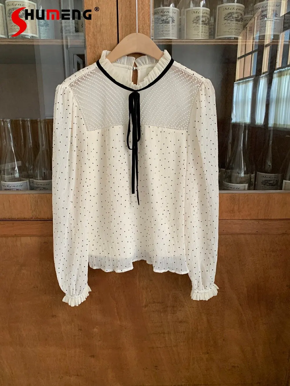 2023 Spring New Fashion French Style Romantic Beaded Blouses Top Women's Elegant Gentle Sweet Patchwork Polka Dot Chiffon Shirt
2023 Spring New Fashion French Style Romantic Beaded Blouses Top Women's Elegant Gentle Sweet Patchwork Polka Dot Chiffon Shirt