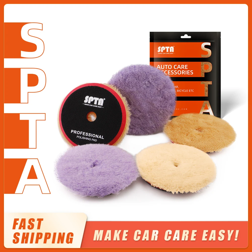 

SPTA 3" (80mm)/5" (125mm)/6" (150mm) Wool Buffing Polishing Pads Coarse Medium Cutting Car Wool Polishing Pad for RO/DA Polisher