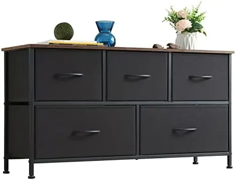 Dresser for Bedroom with 5 Drawers, Wide Storage Chest of Drawers with Removable Fabric Bins for Closet Bedside Nursery Living R 
Dresser for Bedroom with 5 Drawers, Wide Storage Chest of Drawers with Removable Fabric Bins for Closet Bedside Nursery Living R
