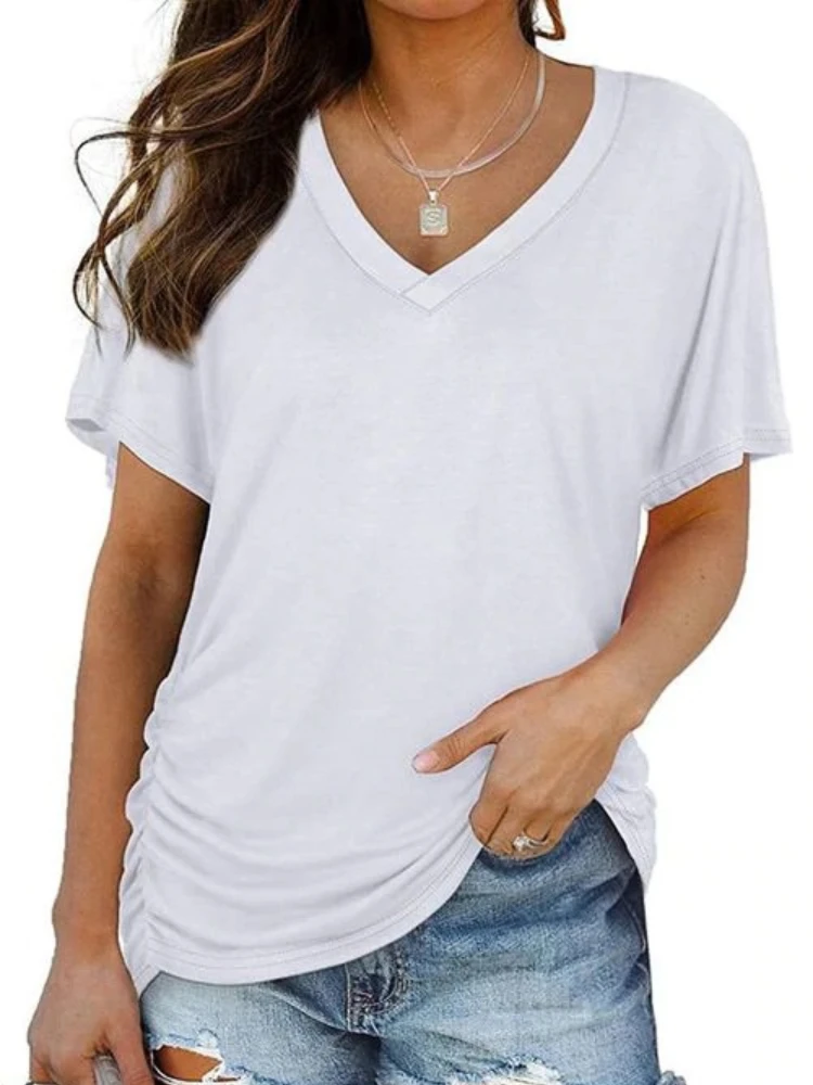 Women's Fashion T-Shirt Pullover Summer Short Sleeve Solid Color V-Neck Tee Shirts Casual Plus Size Ladies Tops
Women's Fashion T-Shirt Pullover Summer Short Sleeve Solid Color V-Neck Tee Shirts Casual Plus Size Ladies Tops