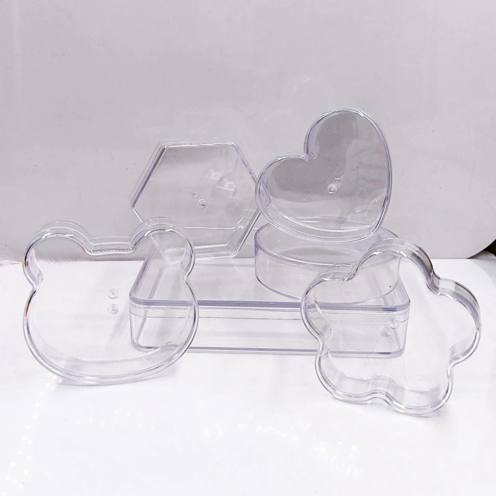 

1 PC Storage Supplies Mini Storage Box Heart Shape With Cover Flower Shape Sundries Storage Transparent Multipurpose Dustproof