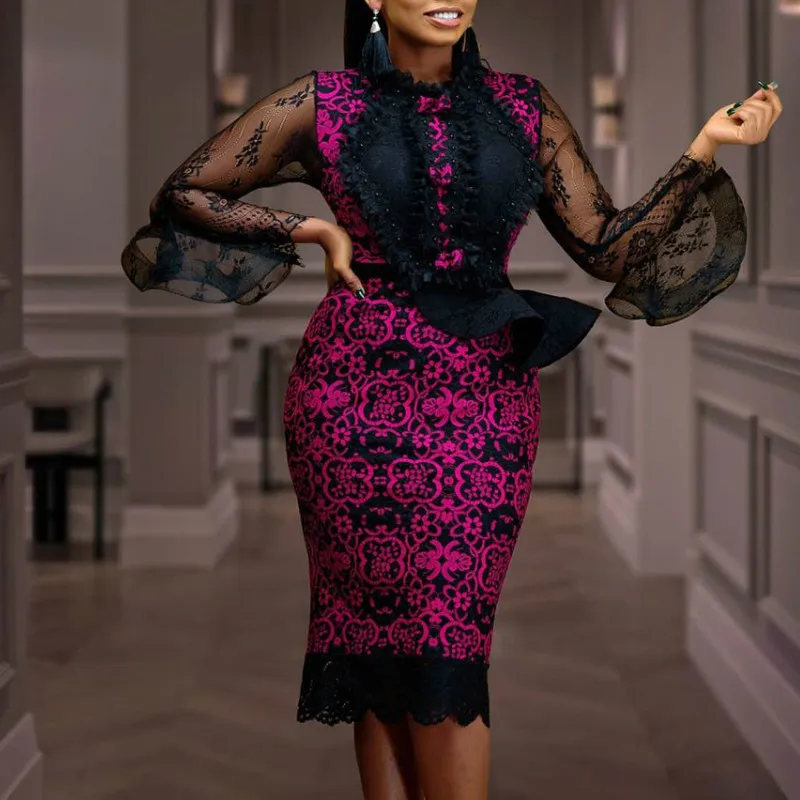 Women Party Dress Printed Patchwork Black Lace Long Sleeve Bodycon Celebrate Event Occasion Female Vestidos New Fashion African
Women Party Dress Printed Patchwork Black Lace Long Sleeve Bodycon Celebrate Event Occasion Female Vestidos New Fashion African