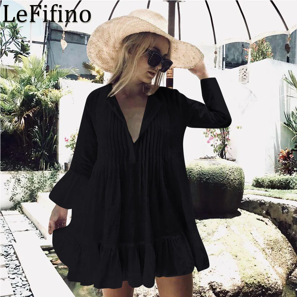 Fashion Summer Women Cotton Pleated Buttons With Flared Sleeves V Neck Loose Suit Short Skirt Bikini Cover Up Swimwear Overlay
Fashion Summer Women Cotton Pleated Buttons With Flared Sleeves V Neck Loose Suit Short Skirt Bikini Cover Up Swimwear Overlay