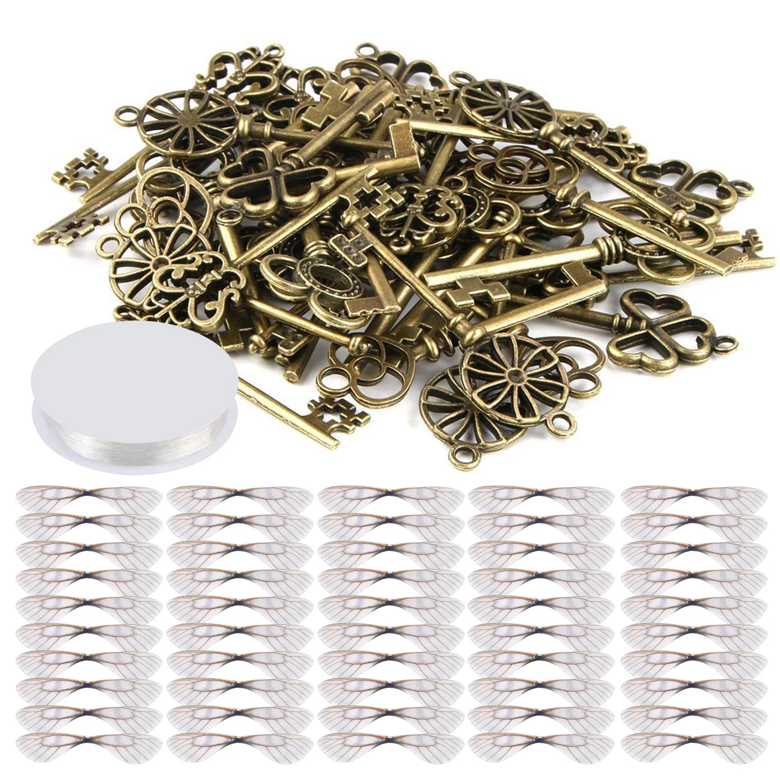 50 Pieces Vintage Skeleton Keys Vintage Skeleton Keys Pendants With 50 Pairs Dragoy Wings And Elastic Cord Retro Key For DIY
50 Pieces Vintage Skeleton Keys Vintage Skeleton Keys Pendants With 50 Pairs Dragoy Wings And Elastic Cord Retro Key For DIY