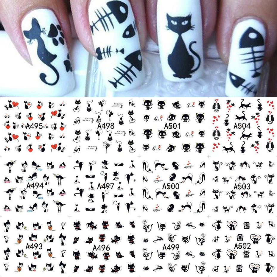 12pcs Dark Cat Nail Stickers 3D Cute Black Cat Nail Art Decoration Pattern Watermark Designs Water Transfer Decals Beauty
12pcs Dark Cat Nail Stickers 3D Cute Black Cat Nail Art Decoration Pattern Watermark Designs Water Transfer Decals Beauty