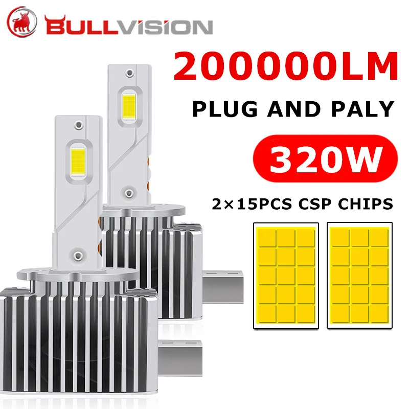 

Bullvision D1S светодиодный фары HID D3S D2S D4S D5S D8S 200000LM 320W D1R D2R D3R D4R двухсторонний CSP чип 6500K 4300K Plug & Play светодиодный