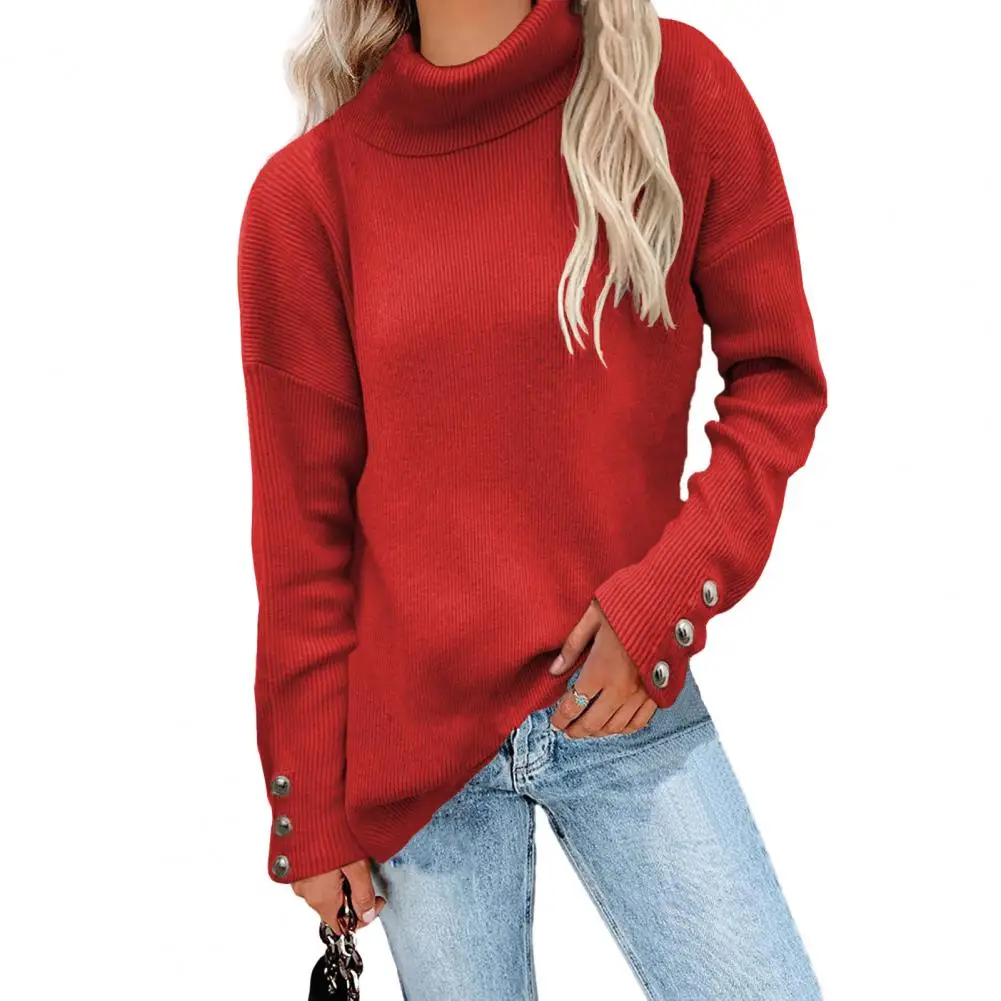 Women Knitting Sweater Autumn Winter Turtleneck Long Sleeve Pullover Sweater Ribbed Solid Color Buttons Cuffs Loose Fit Knitwear
Women Knitting Sweater Autumn Winter Turtleneck Long Sleeve Pullover Sweater Ribbed Solid Color Buttons Cuffs Loose Fit Knitwear
