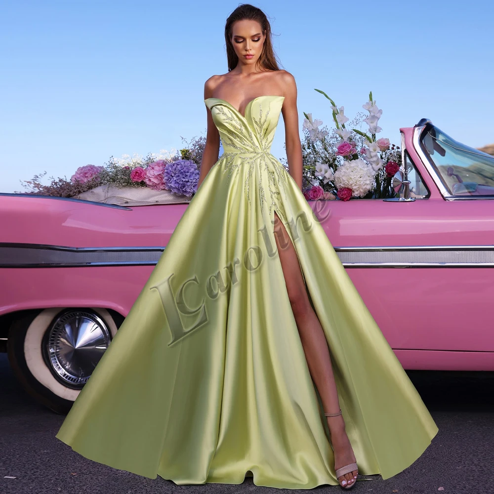 

Caroline Trendy Satin Princess Evening Dresses For Women 2023 Beadings Sweetheart Side Slit Bling Personalised Vestido De Fiesta