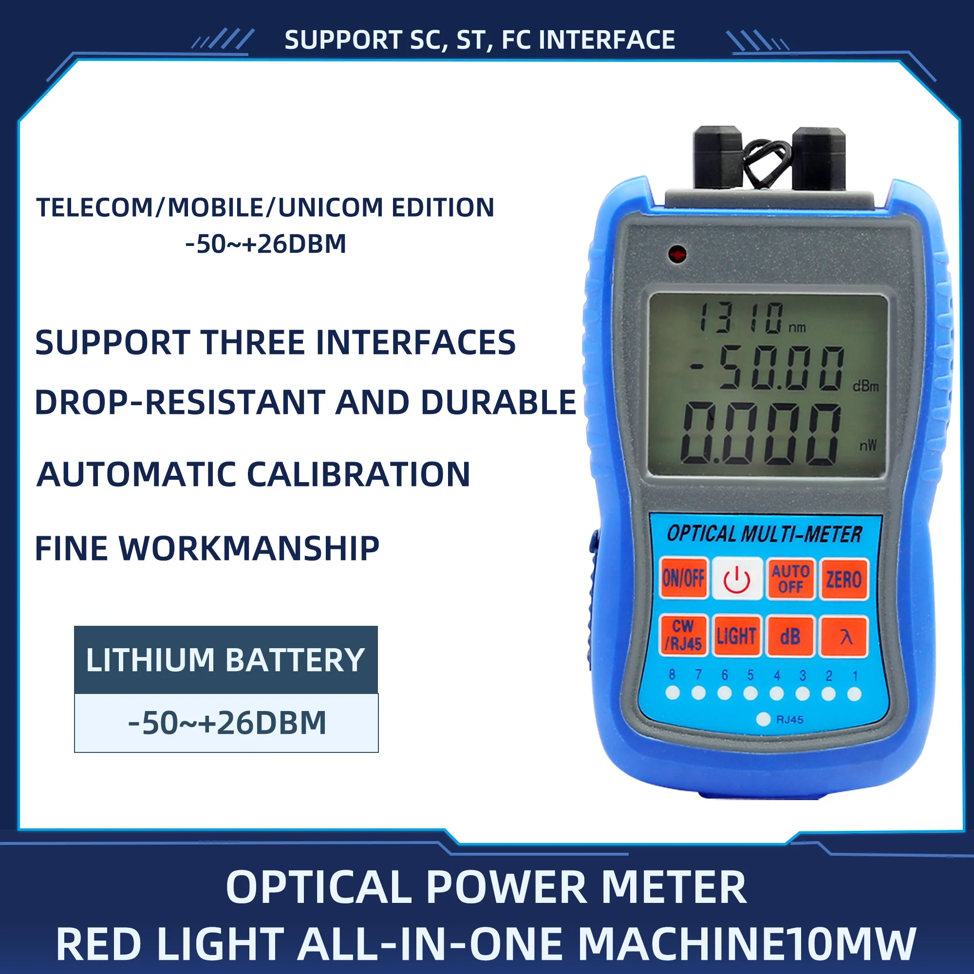 4 in 1 Fiber Optical Power Meter -50 To +26dbm & Visual Fault Locator 10MW Network Cable Tester Charge With RJ45 Remote
4 in 1 Fiber Optical Power Meter -50 To +26dbm & Visual Fault Locator 10MW Network Cable Tester Charge With RJ45 Remote