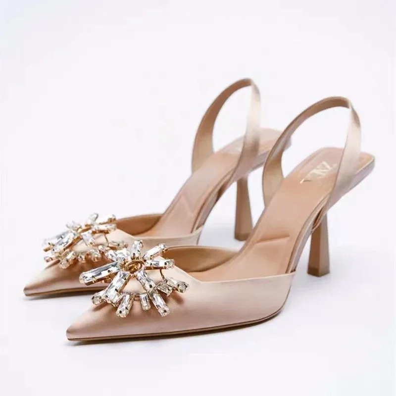 

High-heeled Sandals Diamond Trim on the Back of the Headband New Style Pointy Single Shoes Shallow Thin Heel Women's Shoes