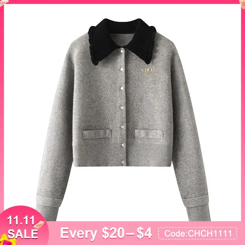 

Women Sweaters Cardigans Long Sleeves Spring Autumn Elegant Commute High Street Tops Single Breasted Splicing Fashion Knit Coat