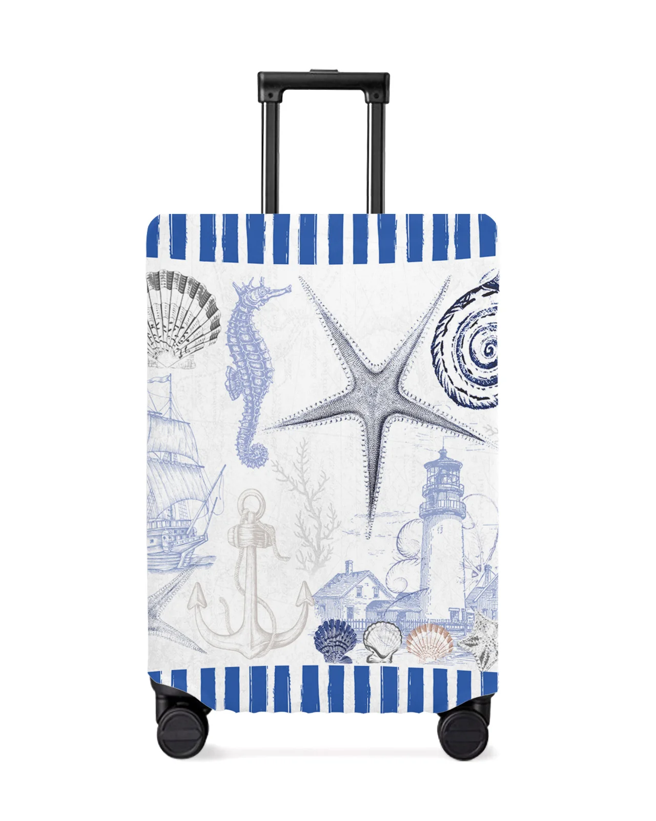 

Marine Stripes Ocean Shells Starfish Lighthouse Anchor Luggage Cover Elastic Baggage Cover Suitcase Case Travel Accessories