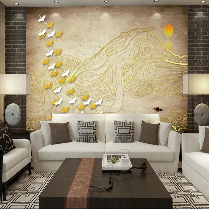 

Custom 3D New Chinese Style Abstract Line Landscape Background Wall Mural Wallpaper Papel De Parede Home Décor Tapety Fresco Art