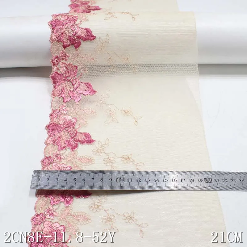 

1 ярд, 21 см, широкая розовая вышитая Цветочная кружевная отделка, двусторонняя кружевная ткань, «сделай сам», рукоделие, шитье, платье, аксессуары для одежды