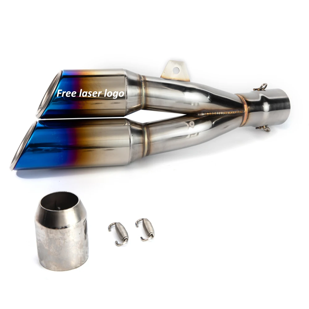 Выхлопная труба для мотоцикла 51 мм, глушитель с двойным выходом и бесплатным лазерным логотипом для Honda CBR250R R3 R25 R6 MT07 GSXR 600 Z800 
Выхлопная труба для мотоцикла 51 мм, глушитель с двойным выходом и бесплатным лазерным логотипом для Honda CBR250R R3 R25 R6 MT07 GSXR 600 Z800