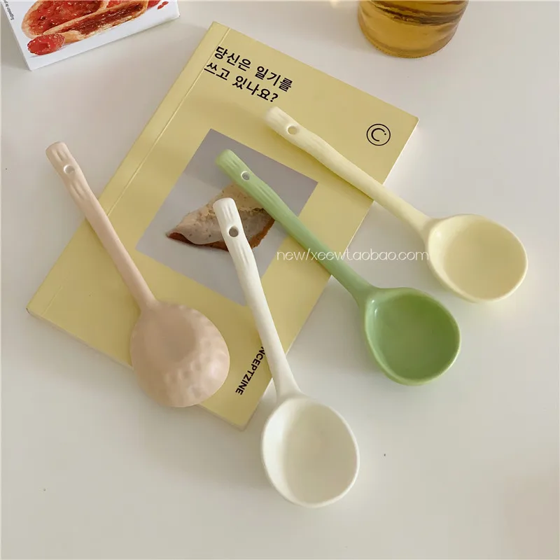 

Soup Spoons Ceramics Lovely Pinkycolor Japanese Household Eating Long Handle Dessert Simple Eco Friendly Simple