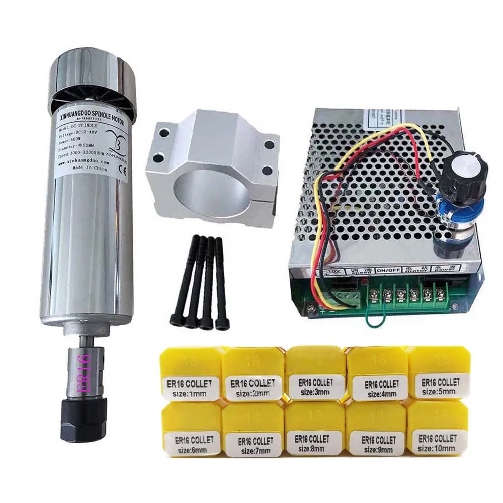 Air cooled DC 48V 0.5kw CNC spindleMotor Kit ER16 chuck 500W Spindle Motor + Power Supply speed governor For Engraving
Air cooled DC 48V 0.5kw CNC spindleMotor Kit ER16 chuck 500W Spindle Motor + Power Supply speed governor For Engraving
