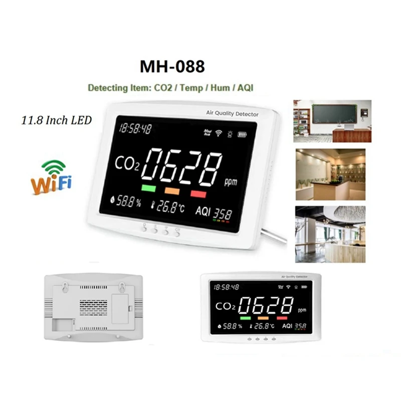 11.8 Inch LCD Screen 4-In-1 Air Quality Detector CO2 Temperature/ Humidity /AQI For Home School Office EU Plug
11.8 Inch LCD Screen 4-In-1 Air Quality Detector CO2 Temperature/ Humidity /AQI For Home School Office EU Plug