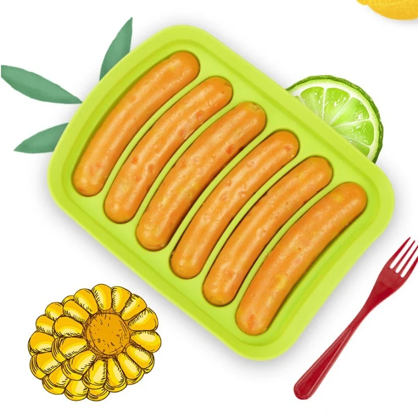 Silicone Ham Hot Dog Burger Make Mould DIY Sausage Making Mould Baby Food Supplement Baking Tools Kitchen Props with 6 Grid 
Silicone Ham Hot Dog Burger Make Mould DIY Sausage Making Mould Baby Food Supplement Baking Tools Kitchen Props with 6 Grid