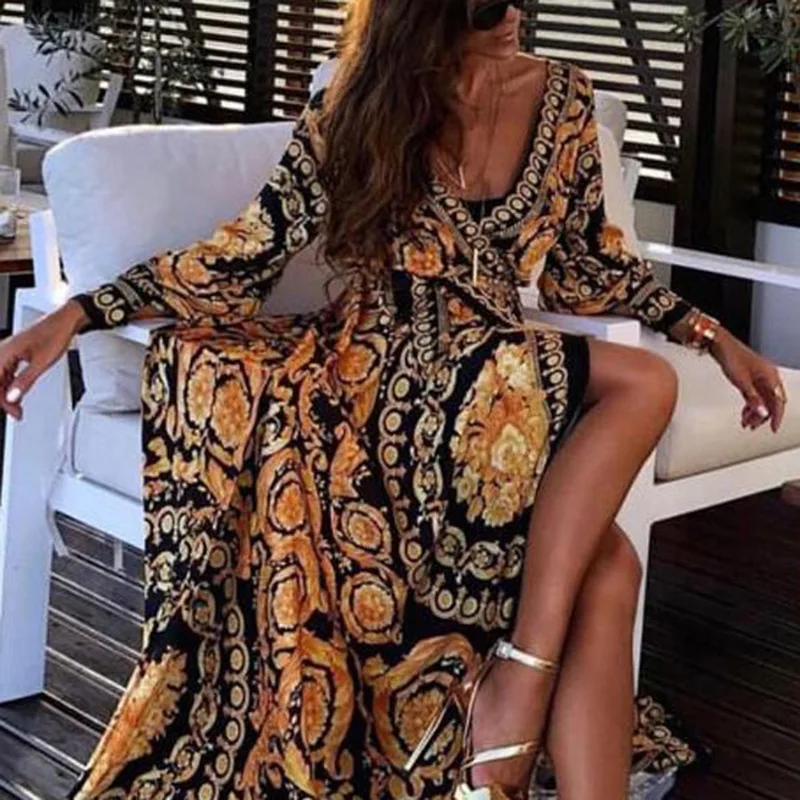 2022 Women's Sexy Deep V Neck High Split Party Dresses Printed Long Sleeve Vestido
2022 Women's Sexy Deep V Neck High Split Party Dresses Printed Long Sleeve Vestido