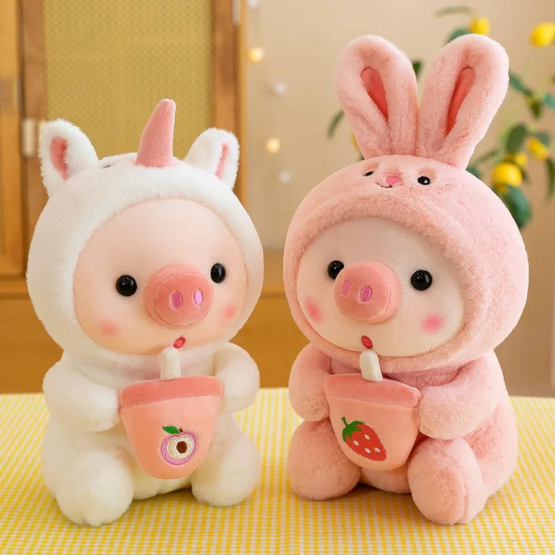 

25cm Cute Transformed Cosplay Unciorn Frog Tiger Bunny Boba Tea Pig Plush Toy Girl Plushies Sleep Ragdoll Doll Birthday Gift 1pc