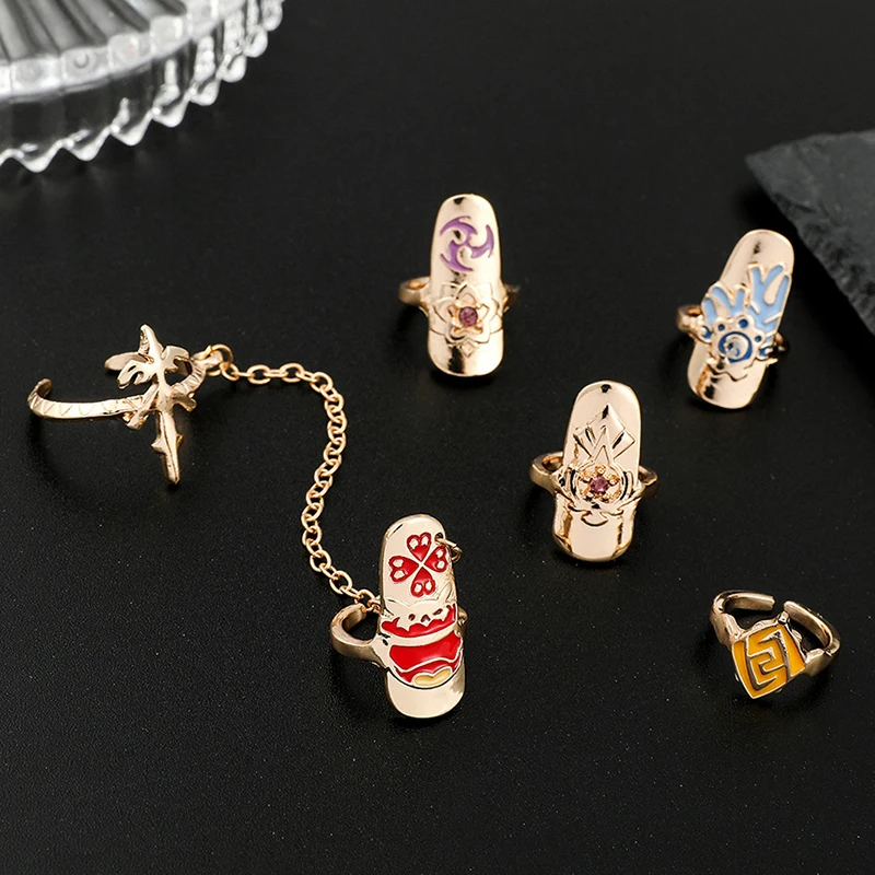 Genshin Impact Nails Rings 5Pcs/Lot Trendy Enamel Adjustable Nail Ring Jewelry Game Element Cosplay Props Finger Accessory NEW
Genshin Impact Nails Rings 5Pcs/Lot Trendy Enamel Adjustable Nail Ring Jewelry Game Element Cosplay Props Finger Accessory NEW