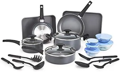 

Nonstick Cookware Set with Glass Lids - Aluminum Bakeware, Pots and Pans, Storage Bowls & Utensils, Compatible with All Stov Coo