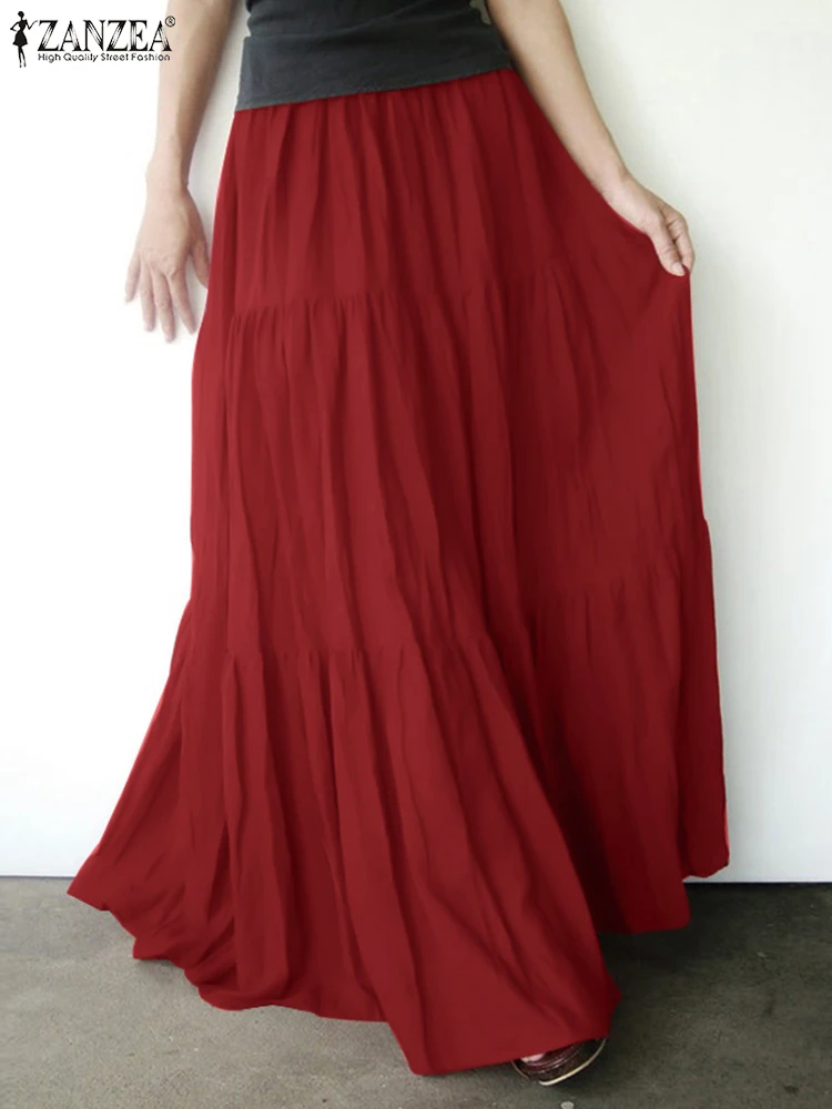 2022 ZANZEA Loose Skirt Women Casual Elastic Waist Vintage Solid Long Solid Skirt Holiday Party Ruffles Maxi Skirt Femininas
2022 ZANZEA Loose Skirt Women Casual Elastic Waist Vintage Solid Long Solid Skirt Holiday Party Ruffles Maxi Skirt Femininas