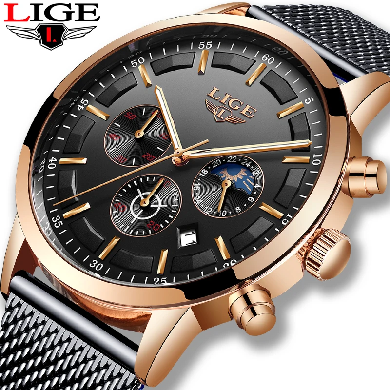 LIGE New Moon Phase Watch Men Top Brand Fashion Quartz Chronograph Wristwatches Casual Waterproof Sports Men Watch Montre Homme
LIGE New Moon Phase Watch Men Top Brand Fashion Quartz Chronograph Wristwatches Casual Waterproof Sports Men Watch Montre Homme