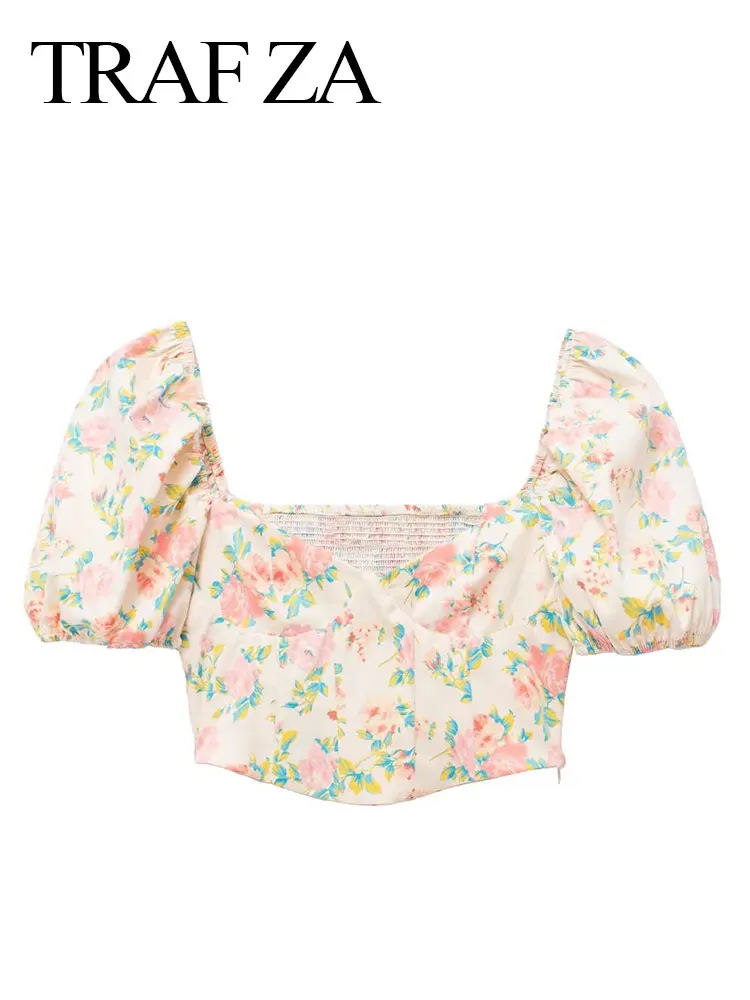 TRAF ZA Summer Women's Tops Short Sleeves Puff Sleeves V-Neck Cropped Navel Floral Elegant Short T-Shirts Women Slim Street Cute
TRAF ZA Summer Women's Tops Short Sleeves Puff Sleeves V-Neck Cropped Navel Floral Elegant Short T-Shirts Women Slim Street Cute
