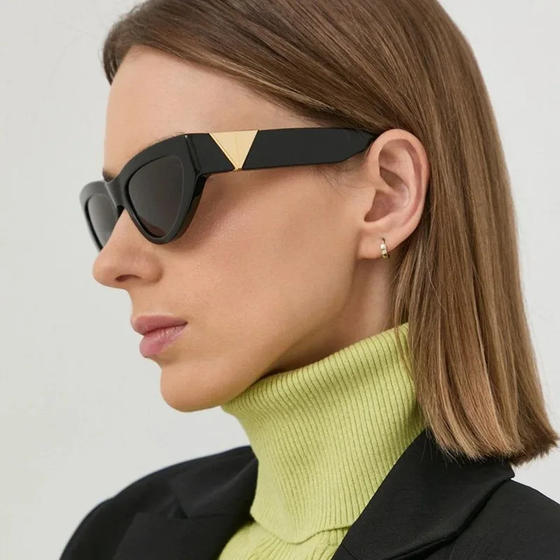 

Очки солнцезащитные треугольные для мужчин и женщин, винтажные модные брендовые дизайнерские солнечные очки в стиле «кошачий глаз», пикантные зеленые, в стиле панк