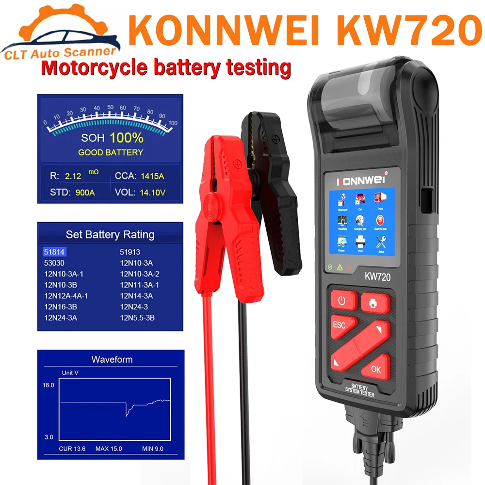 KONNWEI KW720 6V/12V/24V Motorcycle Car Battery Tester With Integrated Printer Battery Analyzer Charging Cranking Test Tools
KONNWEI KW720 6V/12V/24V Motorcycle Car Battery Tester With Integrated Printer Battery Analyzer Charging Cranking Test Tools