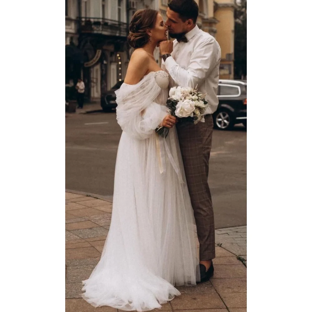 Elegant White Princess Tulle Wedding Dress Off-Shoulder Bride Dresses for Women 2022 New Free Shipping Bohemian Bridal Gown
Elegant White Princess Tulle Wedding Dress Off-Shoulder Bride Dresses for Women 2022 New Free Shipping Bohemian Bridal Gown