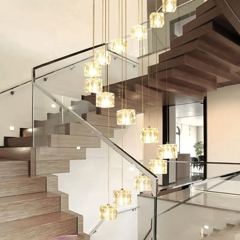 

Pendant Lights LED Contemporary Nordic minimalist duplex villa loft spiral staircase hotel lobby lamp long chandelier