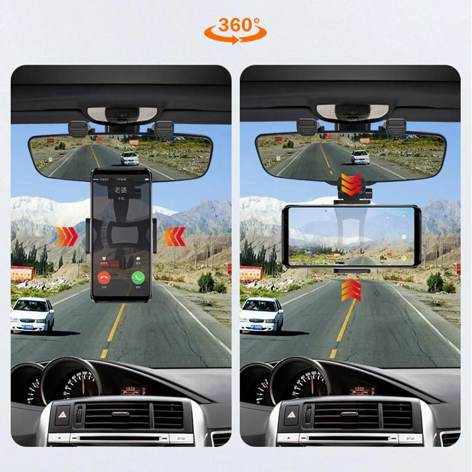 Rearview Mirror Phone Holder Rotating for Automobile 3-5.5inch Smartphones 
Rearview Mirror Phone Holder Rotating for Automobile 3-5.5inch Smartphones
